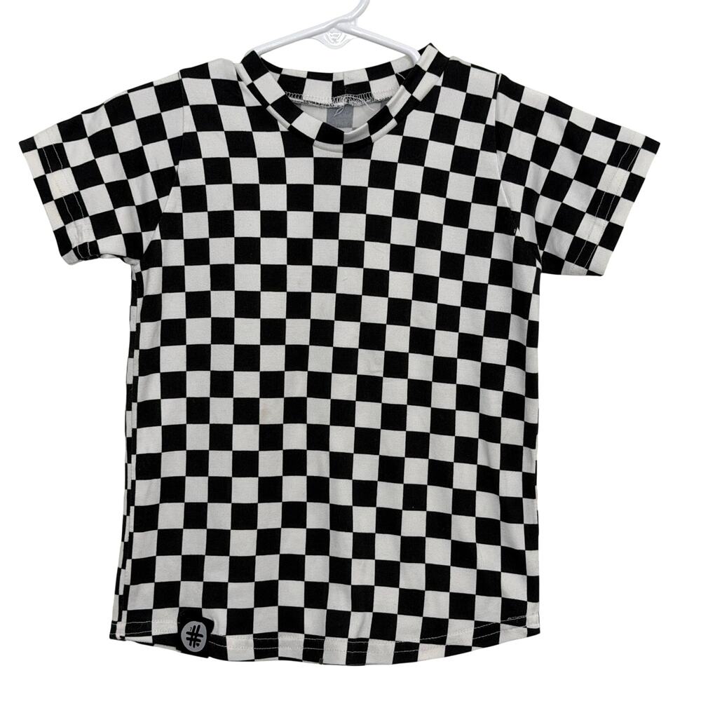 7 Pounds of Love Black & White Checkered Short Sleeve T Shirt Top Size 2T
